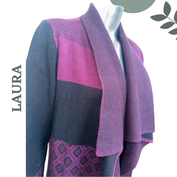 Laura Women's Navy and Purple waterfall Cardigan Sweater Size Small - Picture 3 of 4